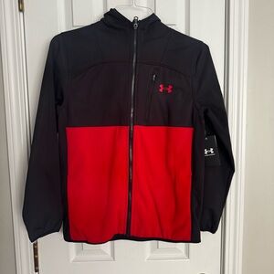 New BOYS YLG YOUTH LARGE Under Armour Black and Red Full-Zip Jacket